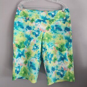 Peck & Peck Colorful Floral Watercolor Design Pull on Shorts - Size 14